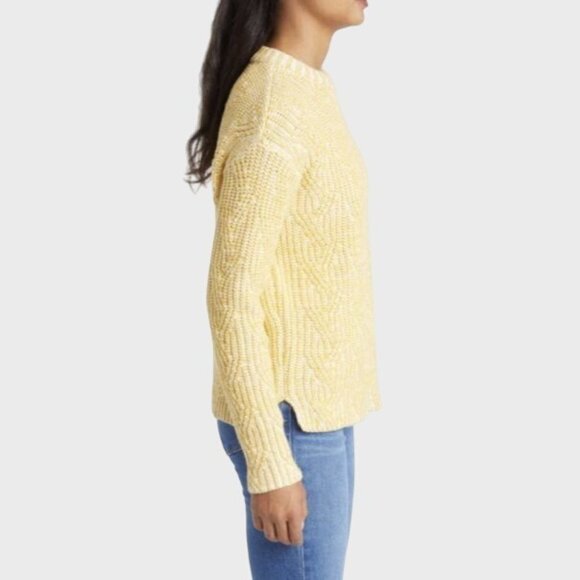 Caslon Rib Cable Knit Mock Neck Sweater S Yellow Vibrant Heritage Fall Pullover - Picture 2 of 10